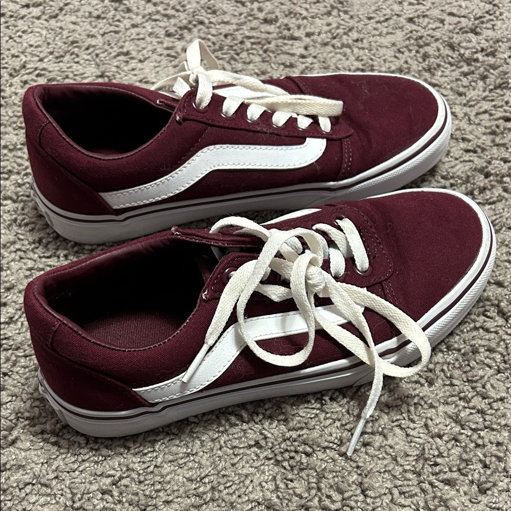 Vans Burgundy and White Women's Sneakers